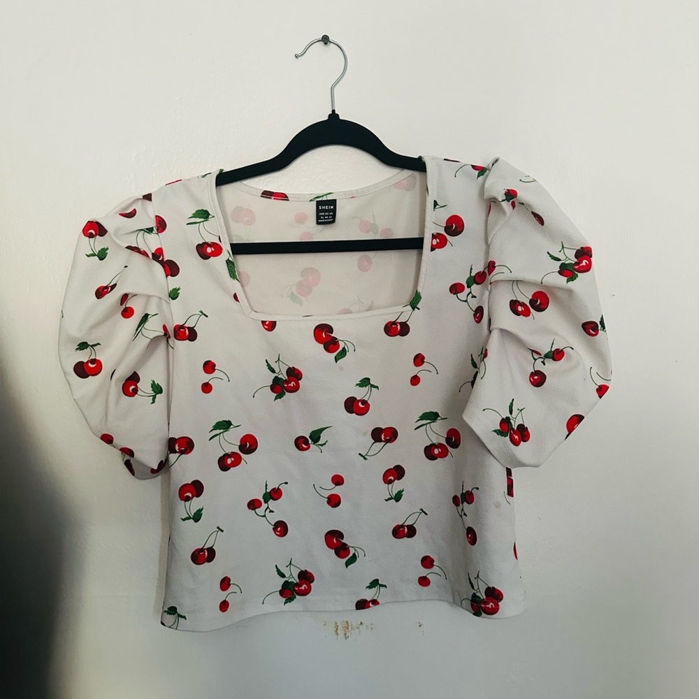 Cherry Print White Top